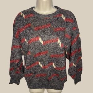 Vintage Giorgio Andre Alpaca Grey Red White Geometric Sweater Made In Peru SZ L